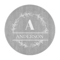 Grey White Wreath Family Name Monogram