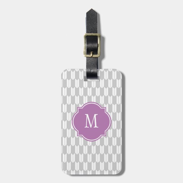 Grey & White Yagasuri Monogram Luggage Tag (Front Vertical)