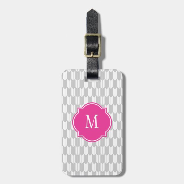 Grey & White Yagasuri Monogram Luggage Tag (Front Vertical)