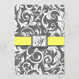 Grey White & Yellow Damask Wedding Invitations