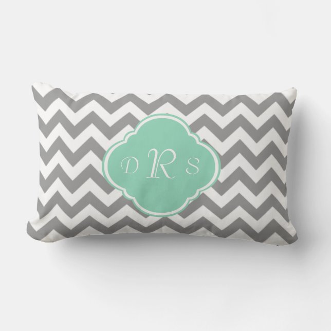 Grey & White Zigzag Custom Monogram Lumbar Cushion (Front)