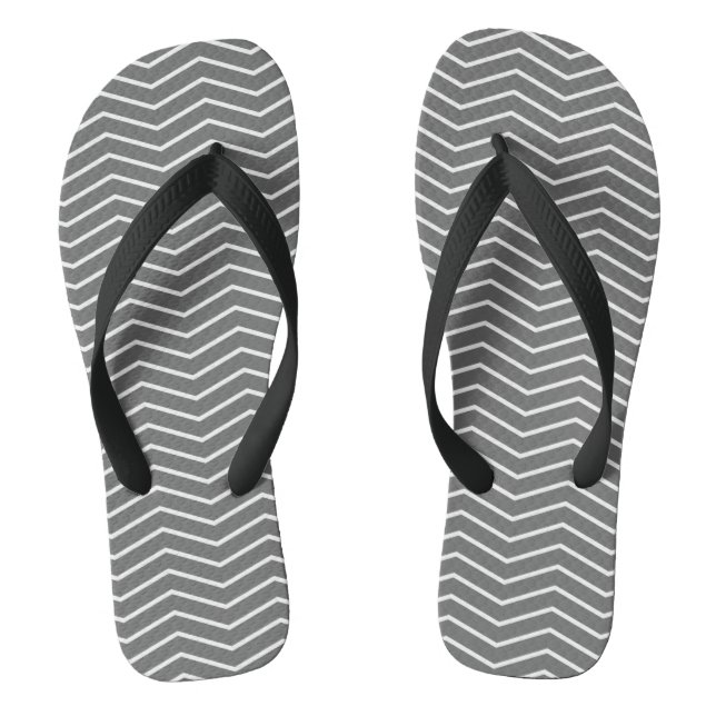 Grey White Zigzag Wave Pattern Flip Flops (Footbed)