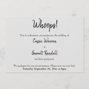 Grey "Whoops!" Postponed Wedding Card