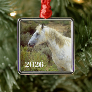 Grey Wild Horse, Rock Springs, Wyoming Metal Tree Decoration