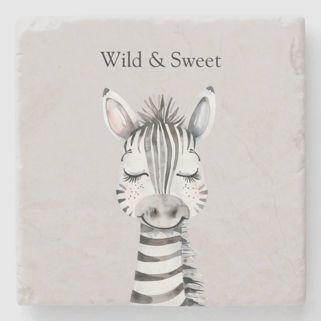 Grey Wild & Sweet Zebra Stone Coaster (Front)