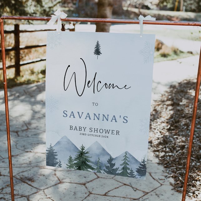 Grey Wilderness Winter Baby Shower Welcome Sign (Mountain Welcome Sign, Pine Tree Welcome Sign, Baby Shower Welcome Sign, Winter Baby Shower Welcome)