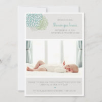 Grey Winter Flowers Photo Birth Announcement