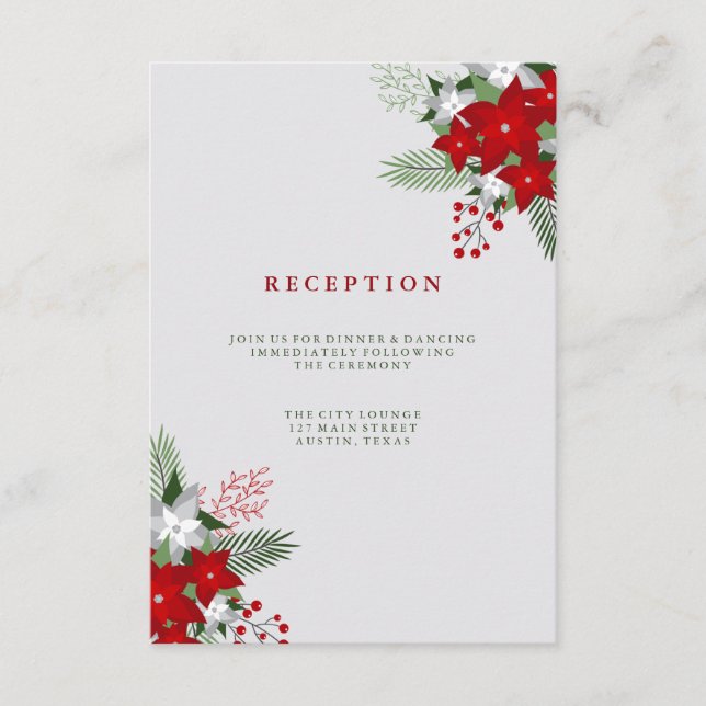 Grey Winter Holiday Mason Jar Wedding Reception Enclosure Card (Front)
