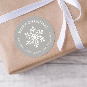 Grey Winter Snowflake Christmas Gift Tag Stickers