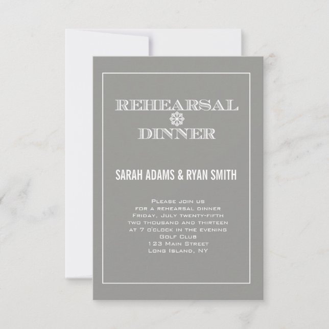 Grey Winter Wedding Rehearsal Dinner Invitations (Front)