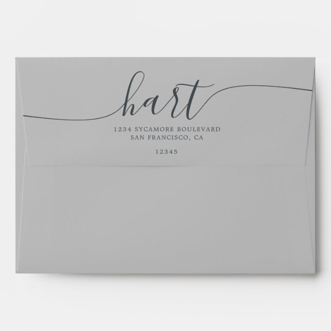 Grey with Black Script Return Address Envelope (Back (Top Flap))