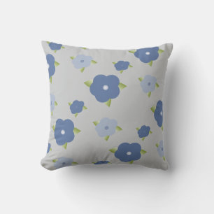 Grey With Blue Flower Design Cushion