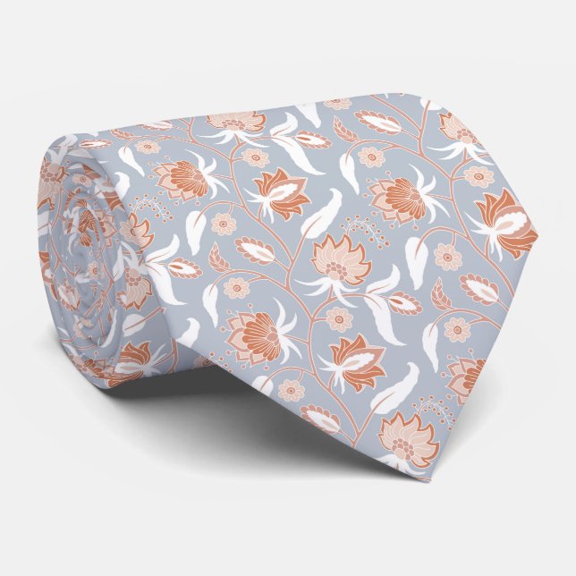 Grey with Floral Pattern Tie (Rolled)