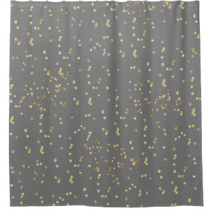 Grey with gold confetti scattered polka dots shower curtain