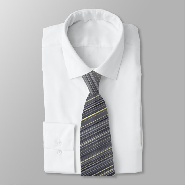 Grey with Hints of Yellow Stripes Tie (Tied)