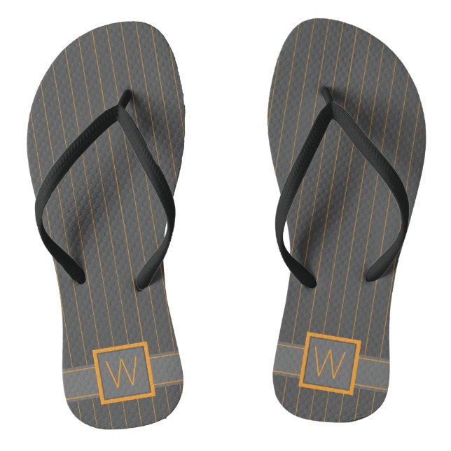 Grey with Orange Pinstripes Flip Flops (Footbed)