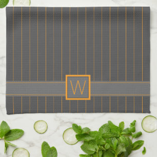 Grey with Orange Pinstripes Kitchen Towel