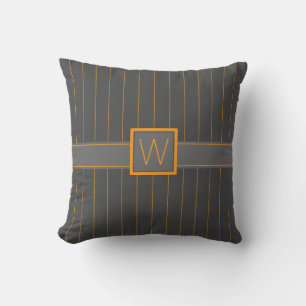 Grey with Orange Pinstripes Pillow