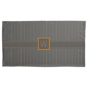 Grey with Orange Pinstripes Pillow Case
