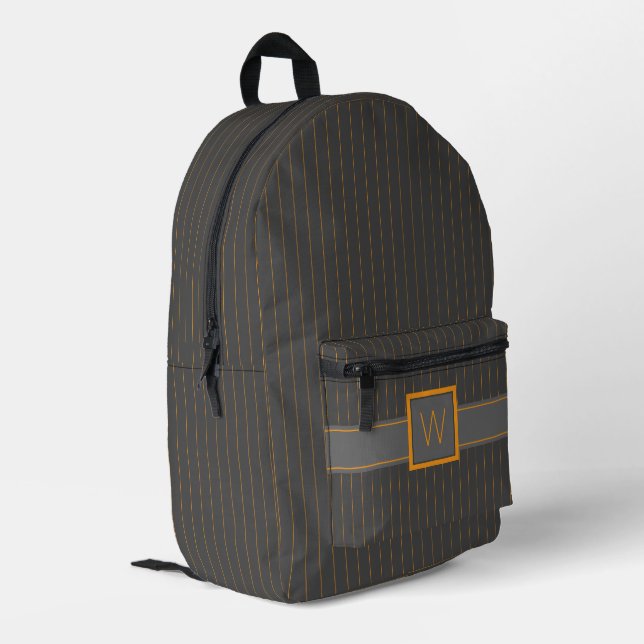 Grey with Orange Pinstripes Printed Backpack (Back Corner Left)