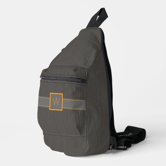 Grey with Orange Pinstripes Sling Bag (Right Corner)