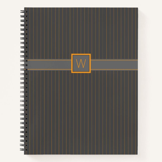 Grey with Orange Pinstripes Spiral Notebook (Front)