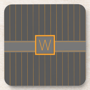 Grey with Orange Pinstripes Square Coaster