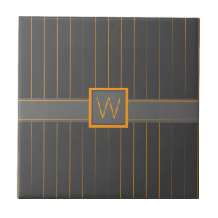Grey with Orange Pinstripes Tile
