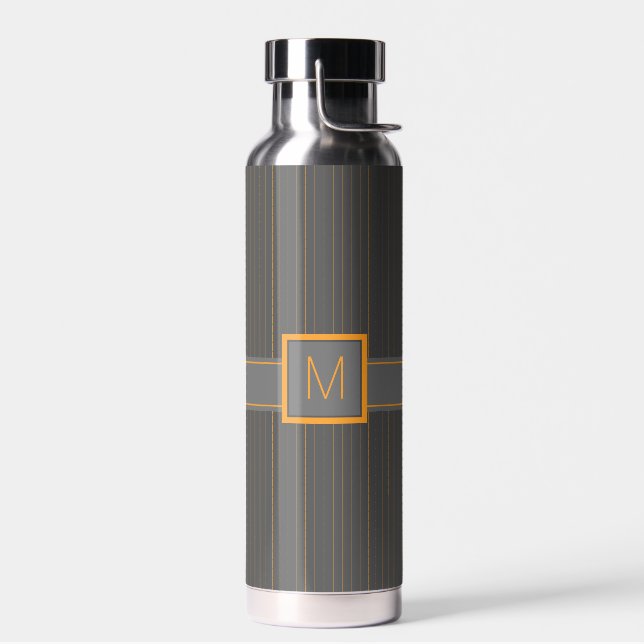Grey with Orange Pinstripes Water Bottle (Left)