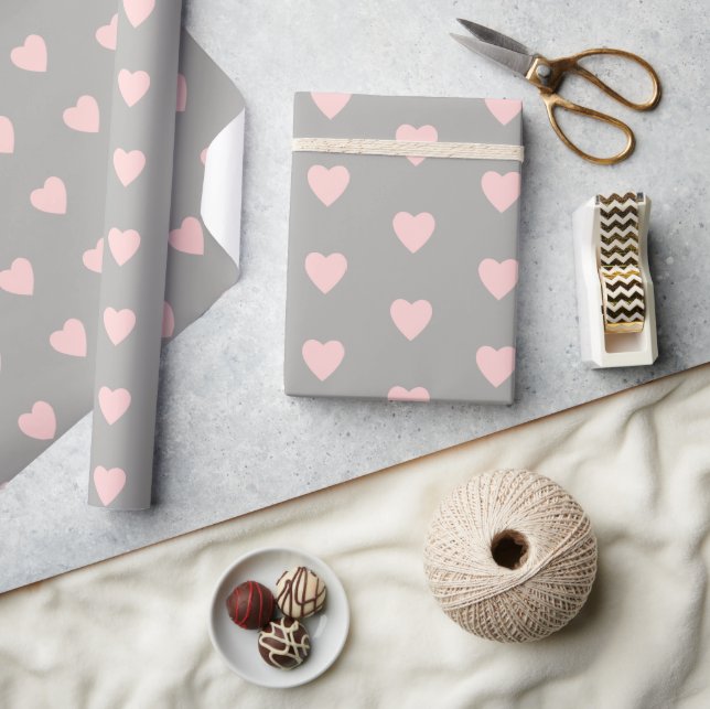 Grey with pink hearts wrapping paper (Crafts)