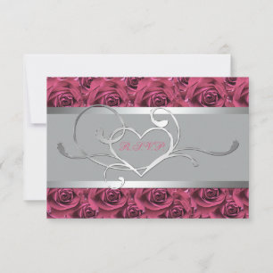 Grey with Pink Roses Reply Card