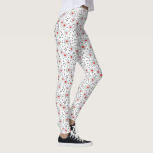 grey with red flowers on white background retro leggings