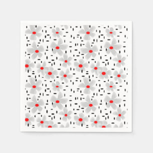 grey with red flowers on white background retro napkin