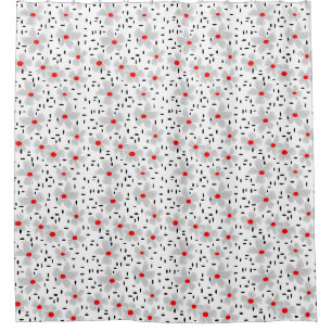 grey with red flowers on white background retro shower curtain