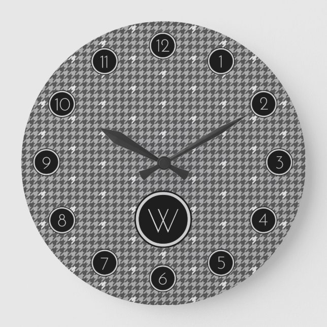 Grey with Silver Accent Houndstooth Clock (Front)