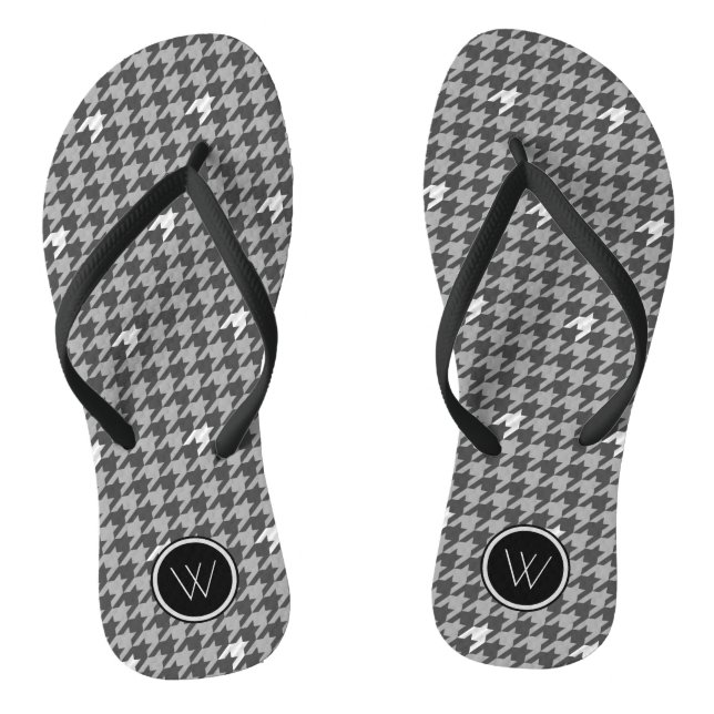 Grey with Silver Accent Houndstooth Flip Flops (Footbed)
