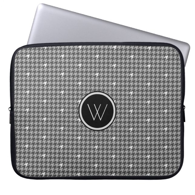 Grey with Silver Accent Houndstooth Laptop Sleeve (Front)