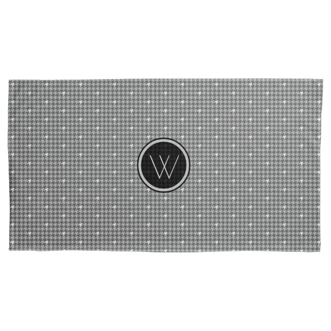 Grey with Silver Accent Houndstooth Pillow Case (Front)