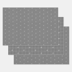 Grey with Silver Houndstooth Wrapping Paper Set
