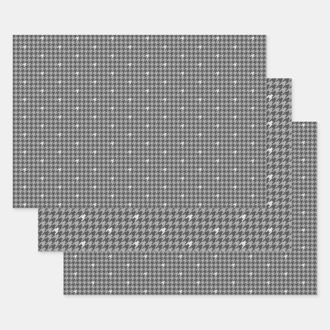 Grey with Silver Houndstooth Wrapping Paper Set (Set)