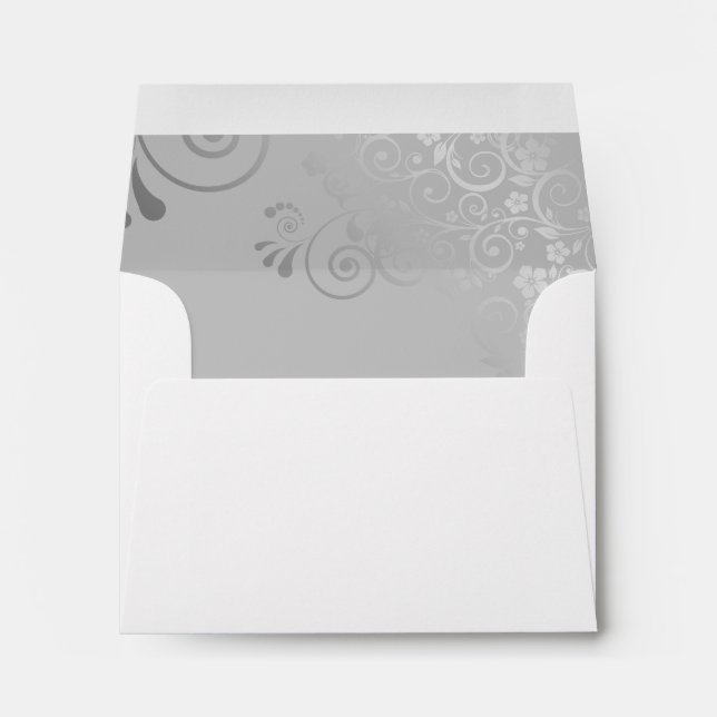 Grey with Silver Lace Inside White Wedding RSVP Envelope (Back (Bottom))