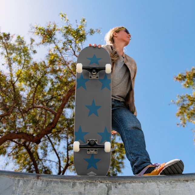 Grey with Teal Stars HAMbWG Skateboard (Outdoor 1)