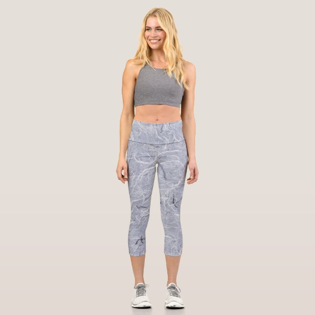 Grey with white and black wisps capri leggings (Front)