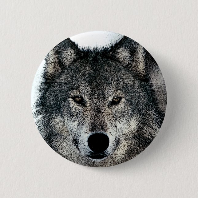 Grey Wolf 6 Cm Round Badge (Front)