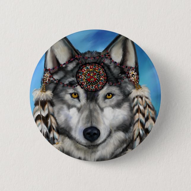 Grey Wolf 6 Cm Round Badge (Front)