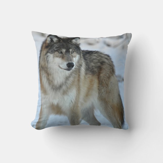 Grey Wolf American MoJo Pillow (Front)