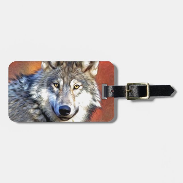 Grey Wolf Art Painting Luggage Tag (Front Horizontal)