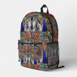 Grey Wolf Art Printed Backpack