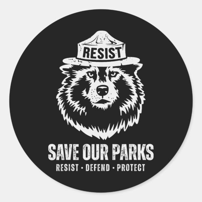 Grey Wolf Bear Resist Protect National Park Women  Classic Round Sticker (Front)