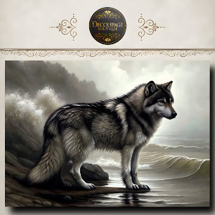 Grey Wolf by Ocean Waves Wildlife Art Tissue Paper